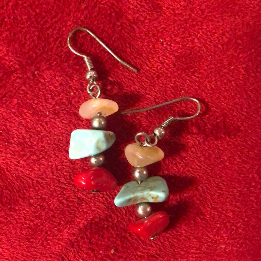 Turquoise and coral earrings